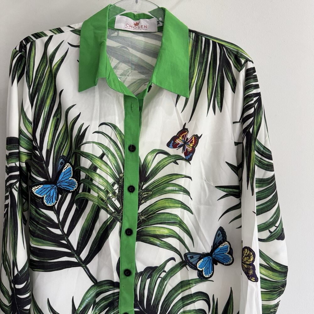 CHOSEN butterfly Tropical Palm Leaf Print Blouse And Skirt Set Medium 6-4931 - Picture 2 of 4